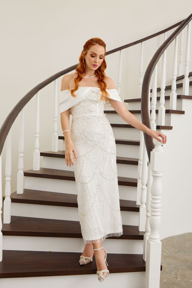 Amelıa Beyaz İşlemeli Elbise