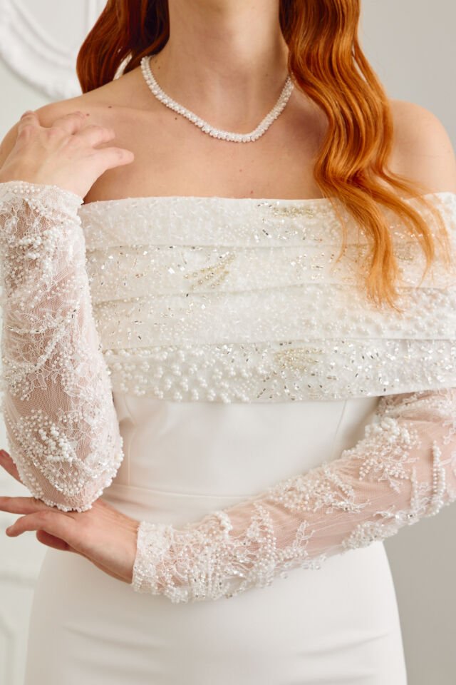 Carlen Beyaz Dantel Elbise 42