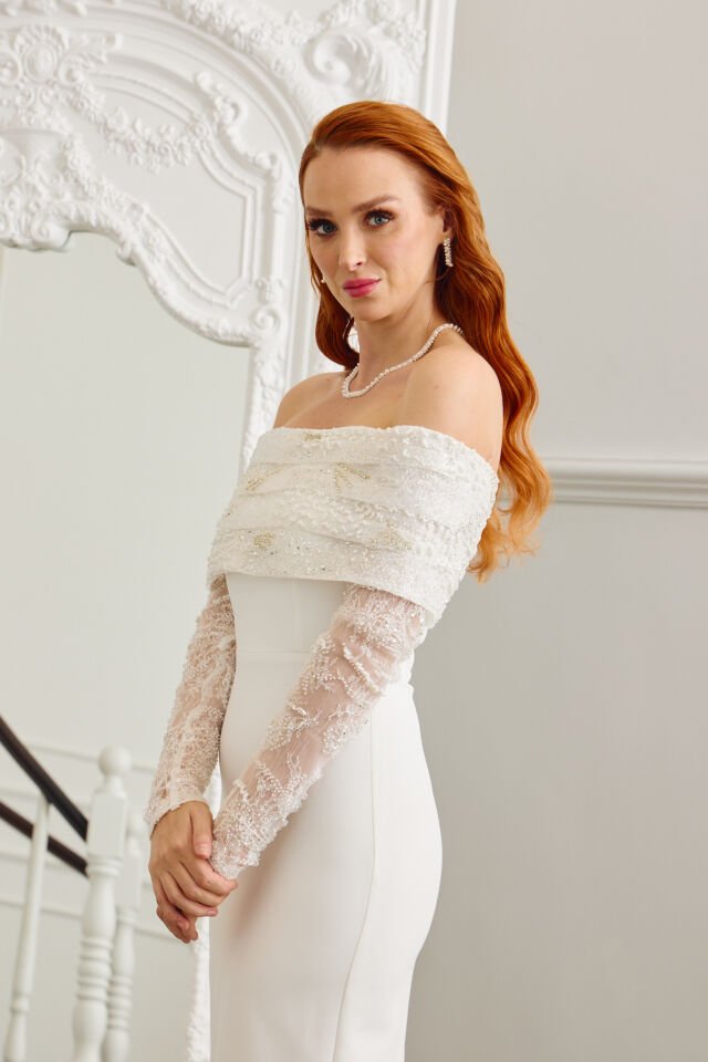 Carlen Beyaz Dantel Elbise 42