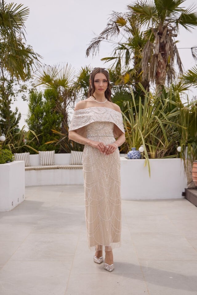 Maria Bej İnci & Kristal İşlemeli Elbise