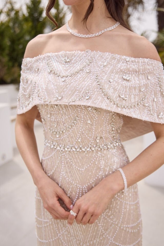 Maria Bej İnci & Kristal İşlemeli Elbise