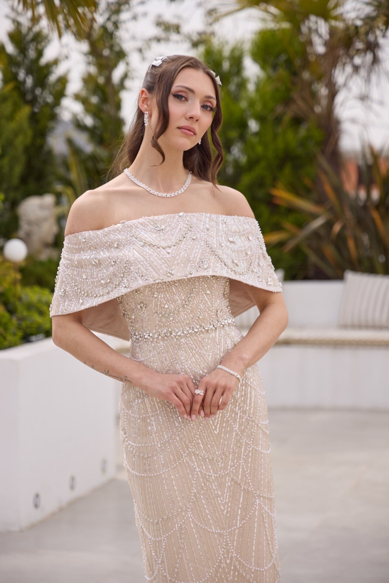 Maria Bej İnci & Kristal İşlemeli Elbise