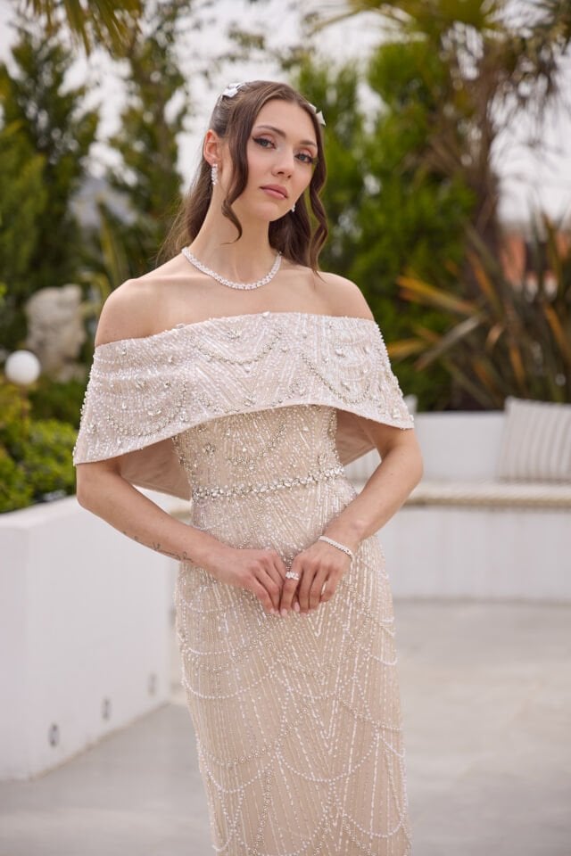 Maria Bej İnci & Kristal İşlemeli Elbise