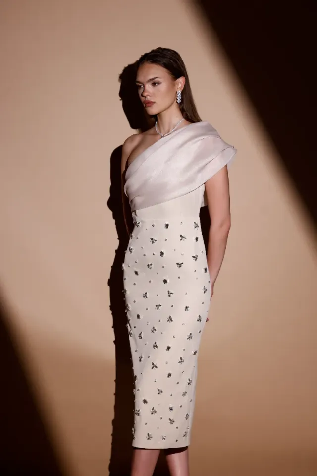 Julia Krem Kalem Elbise