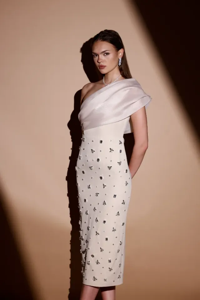 Julia Krem Kalem Elbise