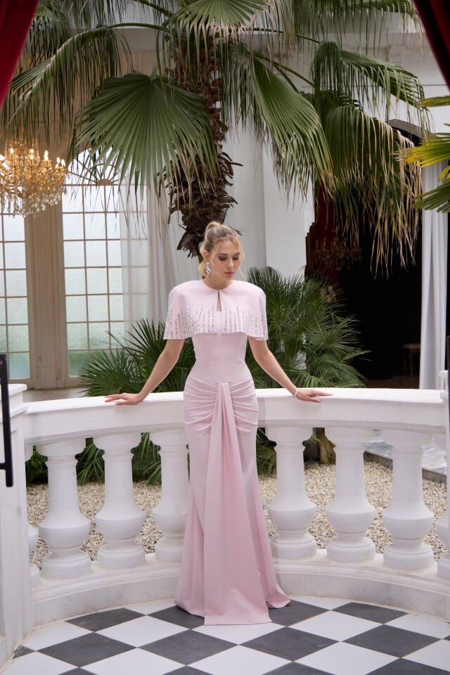 Valentina Pudra Kristal İşlemeli Bolero Elbise