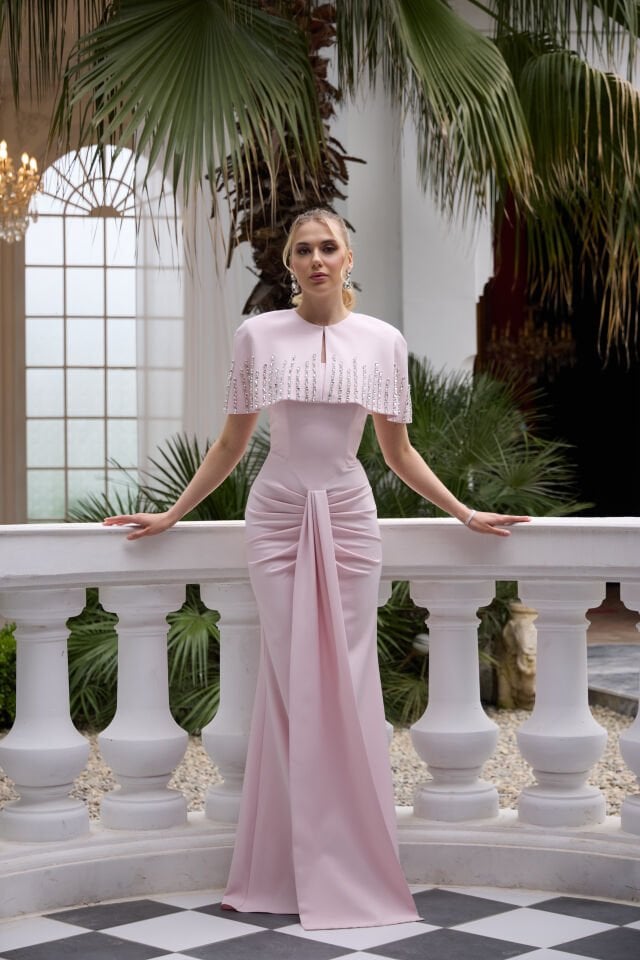 Valentina Pudra Kristal İşlemeli Bolero Elbise