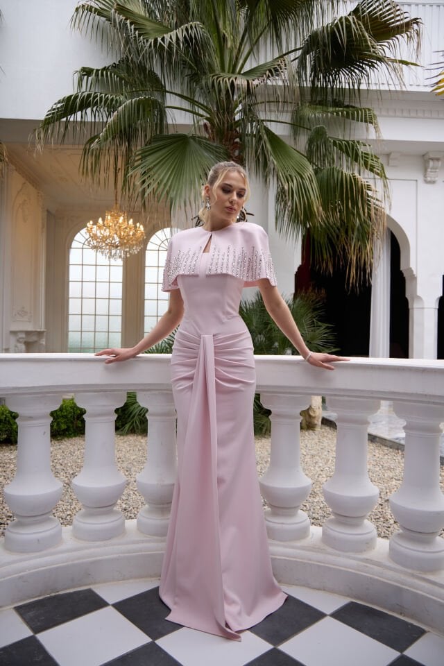 Valentina Pudra Kristal İşlemeli Bolero Elbise