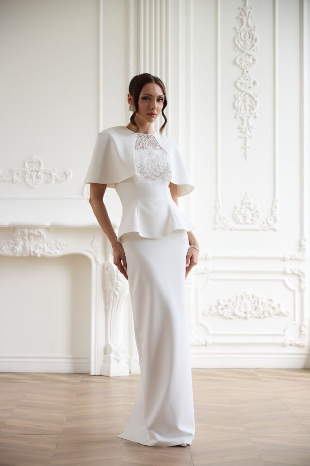 Lena Beyaz Dantel İşlemeli Bolero Detaylı Elbise