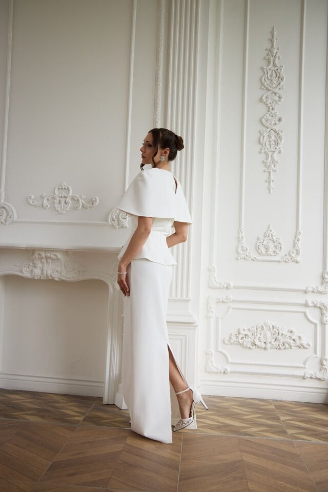 Lena Beyaz Dantel İşlemeli Bolero Detaylı Elbise