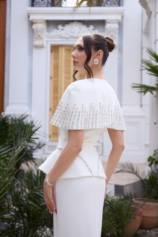 Juliet Beyaz Kristal İşlemeli Bolero Elbise