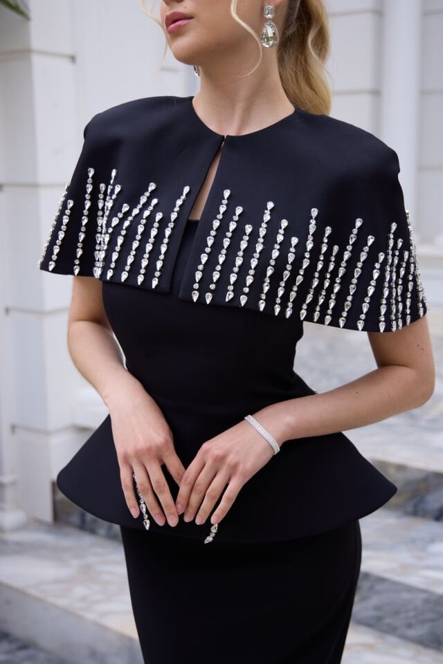Juliet Siyah Kristal İşlemeli Bolero Elbise