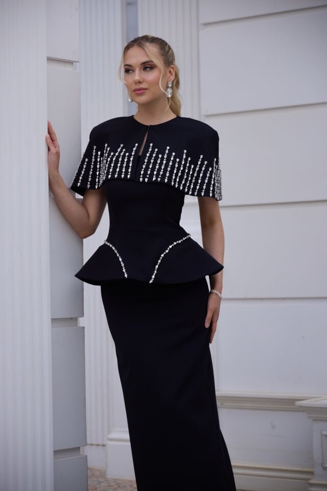 Juliet Siyah Kristal İşlemeli Bolero Elbise