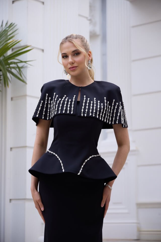 Juliet Siyah Kristal İşlemeli Bolero Elbise 36