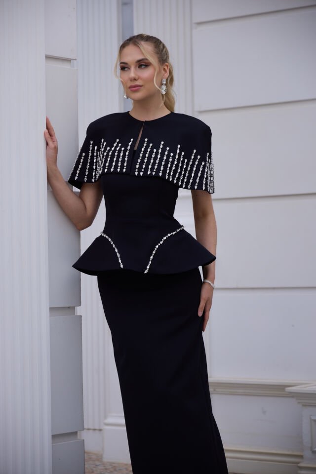 Juliet Siyah Kristal İşlemeli Bolero Elbise 36