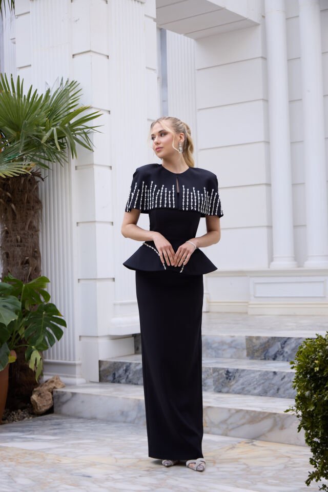 Juliet Siyah Kristal İşlemeli Bolero Elbise 36